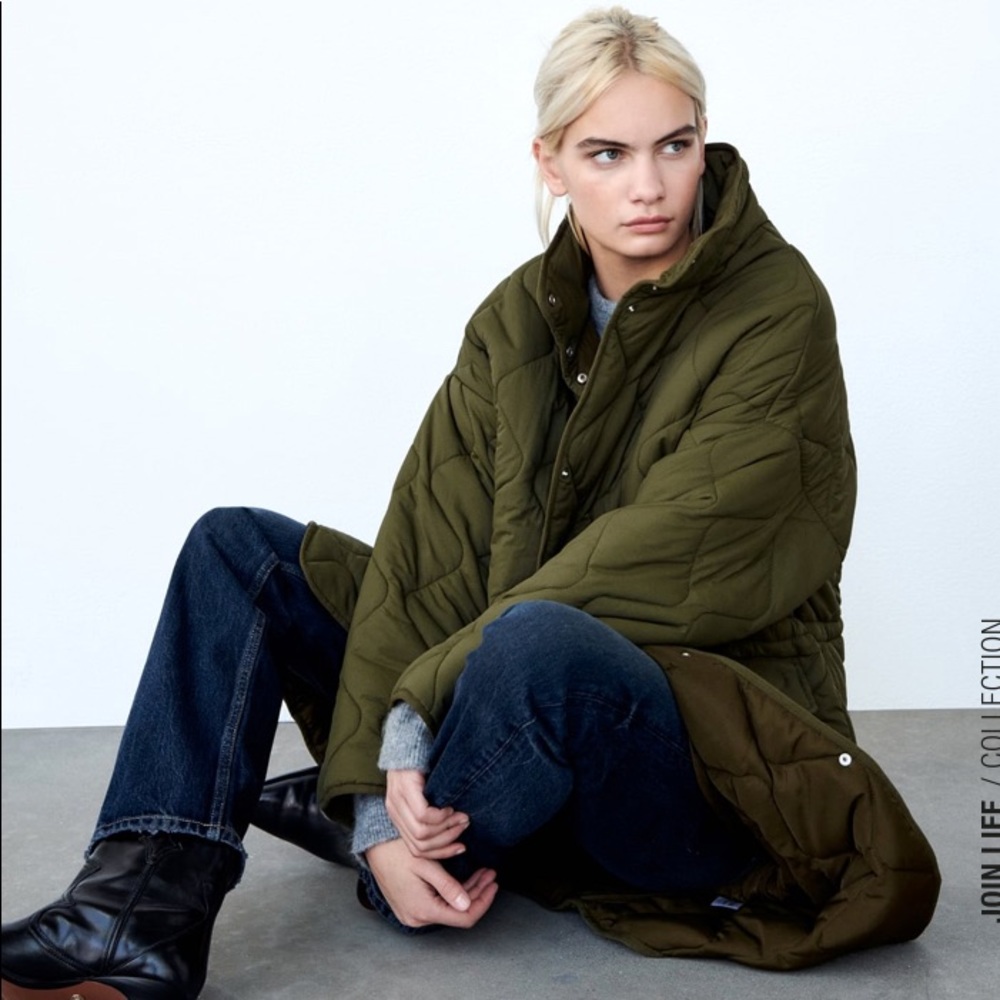 Zara Water Repellent Puffer Coat Olive